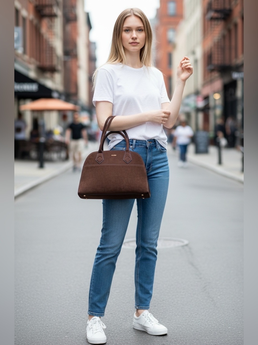 Aldo Classic Brown Dome Suede Satchel Handbag Brown